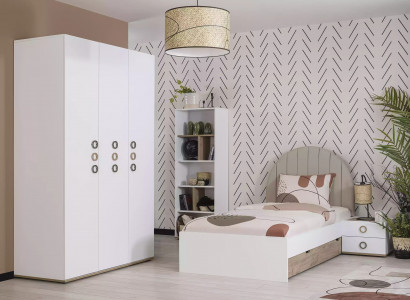 Jugendbett Garnitur Kinderzimmer Nachttisch Bett Holz Weiß Set 4tlg